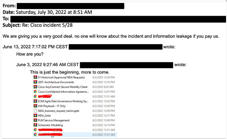 Cisco incident email